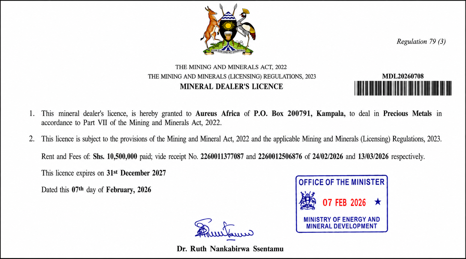 Mineral Dealer’s Licence Precious Metals